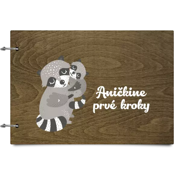 Drevený album so sponami První krůčky se jménem - mývalové - kopie