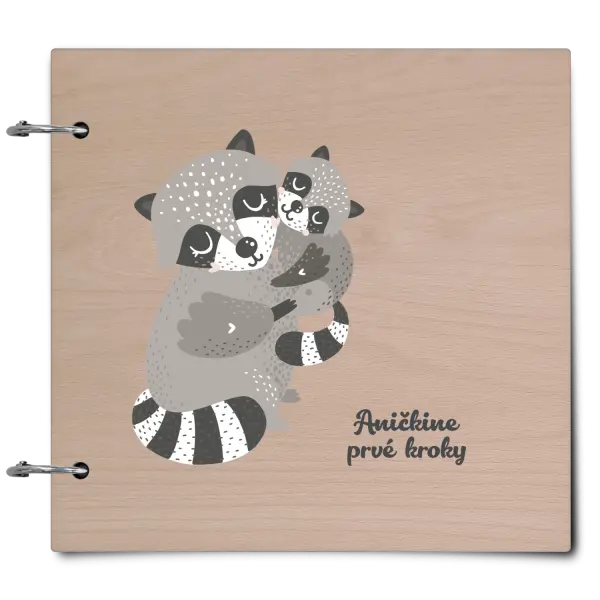 Drevený album so sponami První krůčky se jménem - mývalové - kopie