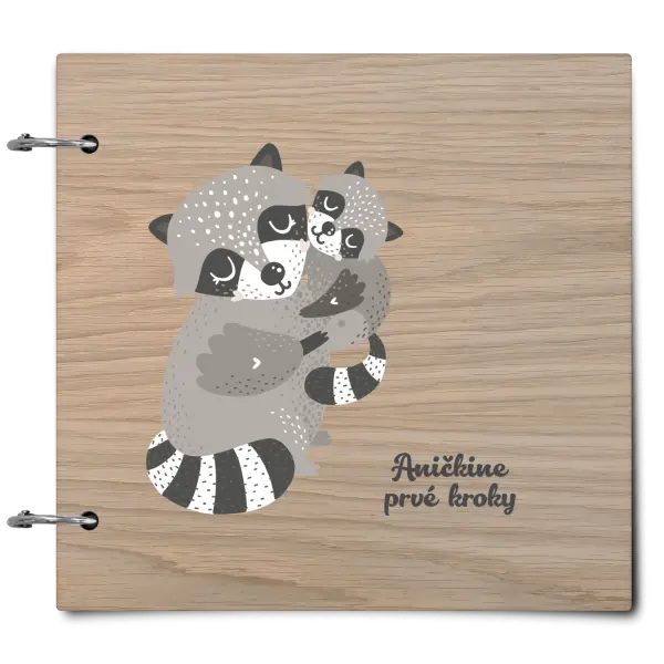 Drevený album so sponami První krůčky se jménem - mývalové - kopie