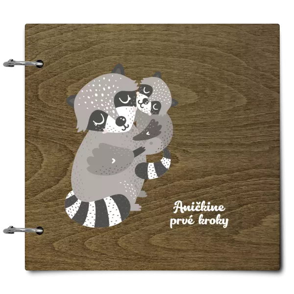 Drevený album so sponami První krůčky se jménem - mývalové - kopie