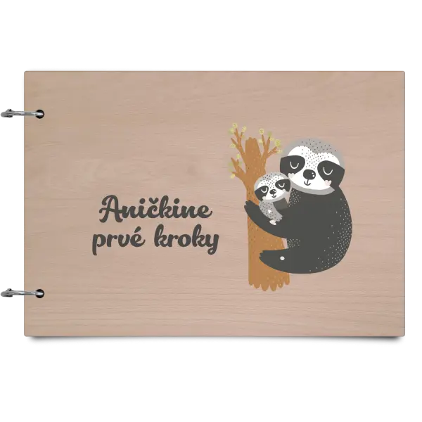 Drevený album so sponami První krůčky se jménem - lenochodi - kopie