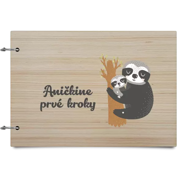 Drevený album so sponami První krůčky se jménem - lenochodi - kopie