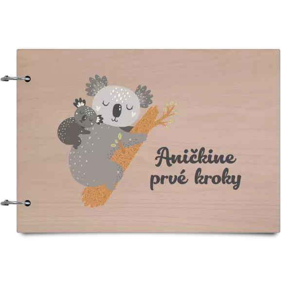 Drevený album so sponami Prvé kroky s menom - koala