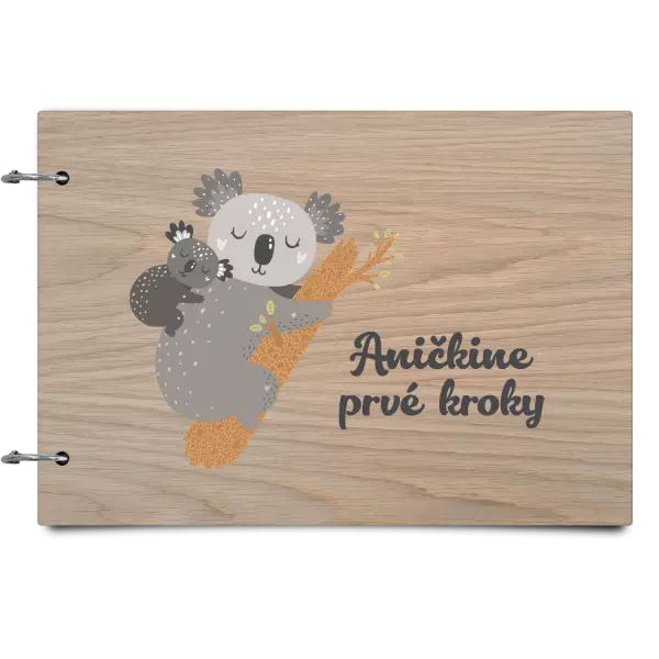 Drevený album so sponami Prvé kroky s menom - koala