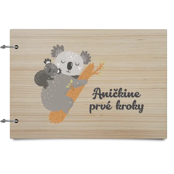 Drevený album so sponami Prvé kroky s menom - koala
