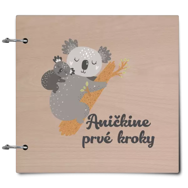 Drevený album so sponami Prvé kroky s menom - koala