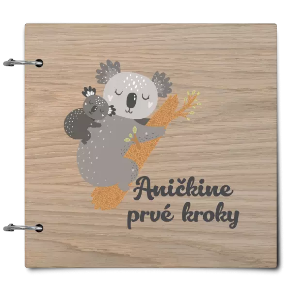 Drevený album so sponami Prvé kroky s menom - koala