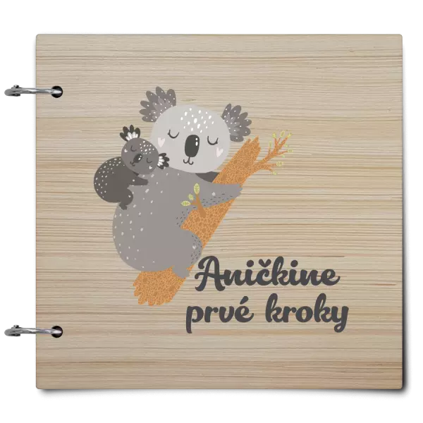 Drevený album so sponami Prvé kroky s menom - koala
