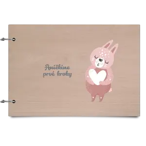 Drevený album so sponami První krůčky se jménem - zajíček - kopie