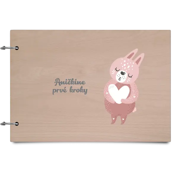 Drevený album so sponami Prvé kroky s menom - zajačik