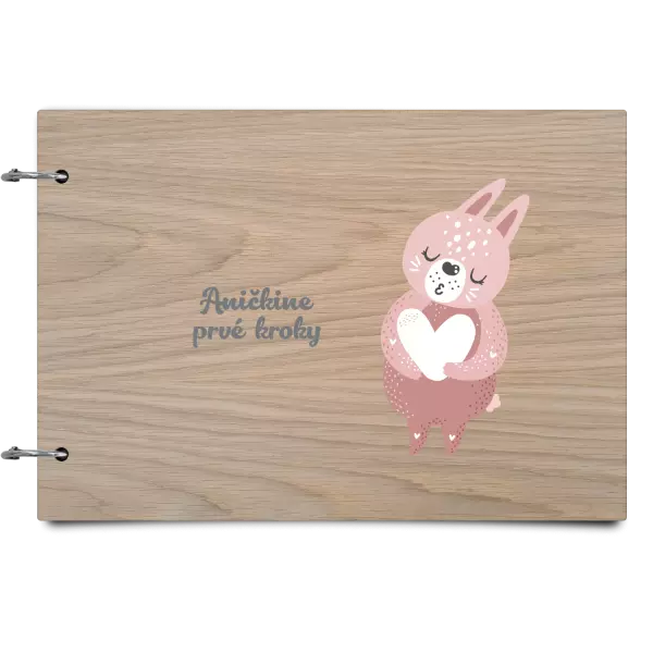 Drevený album so sponami Prvé kroky s menom - zajačik