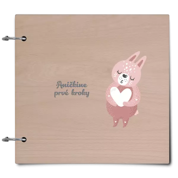 Drevený album so sponami Prvé kroky s menom - zajačik