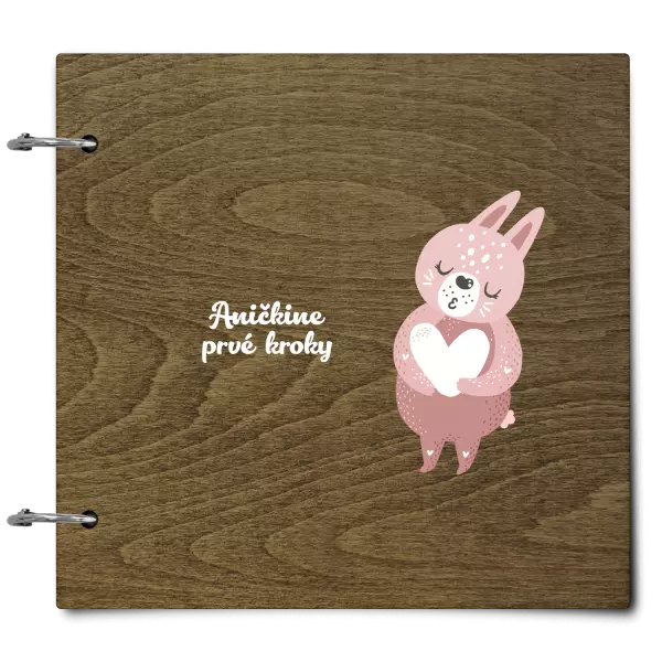 Drevený album so sponami Prvé kroky s menom - zajačik 