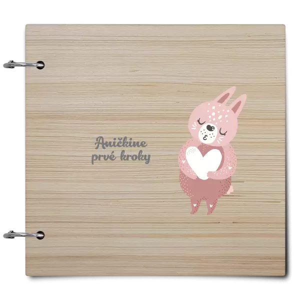 Drevený album so sponami Prvé kroky s menom - zajačik