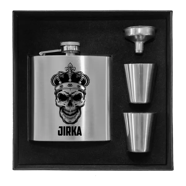 Ploskačka v krabičke Lebka s menom