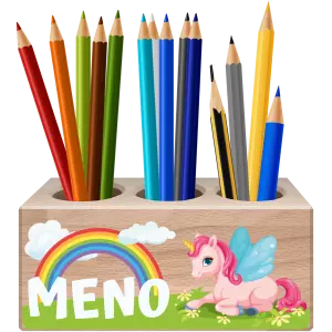 Držiak na pastelky Jednorožec a dúha s menom