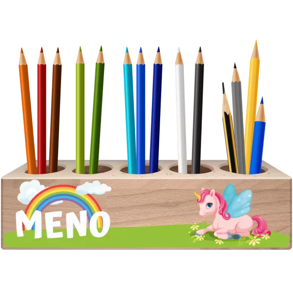 Držiak na pastelky Jednorožec a dúha s menom