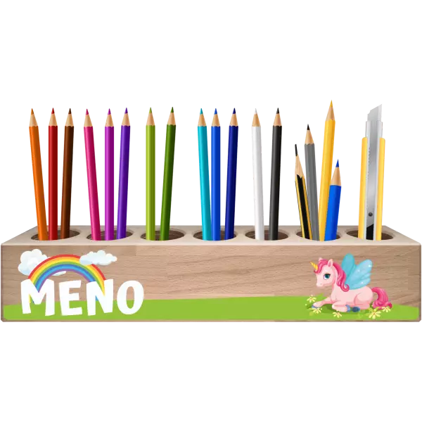 Držiak na pastelky Jednorožec a dúha s menom