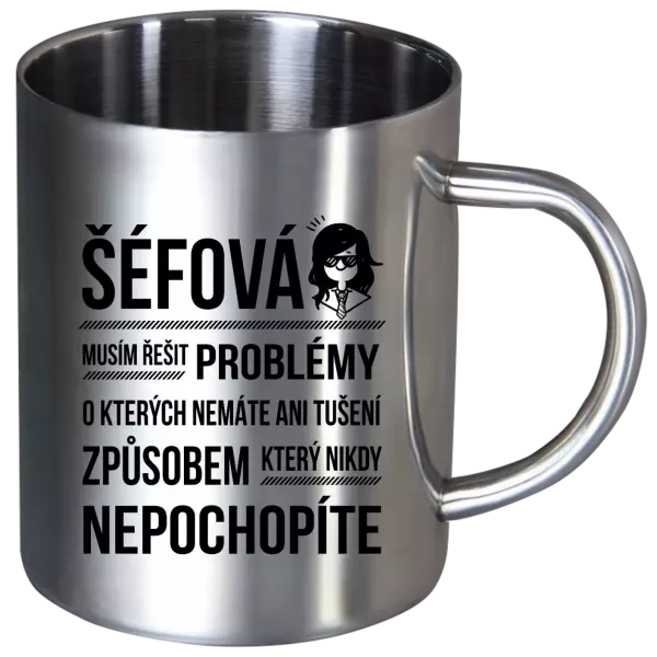Nerezový hrnek Musím řešit problémy - šéfová