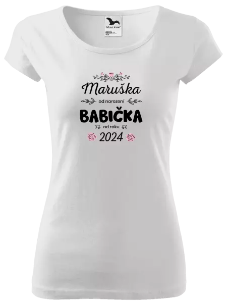 Dámské tričko Jméno od narození, babička od roku