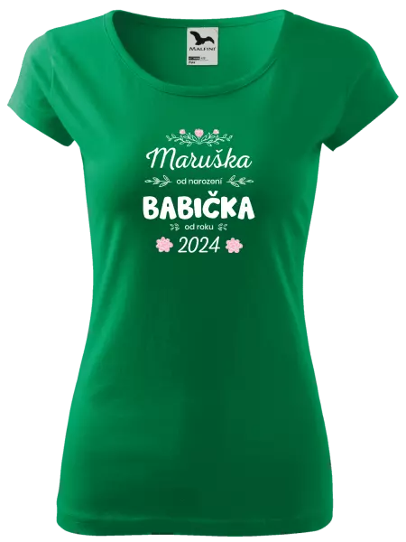 Dámské tričko Jméno od narození, babička od roku