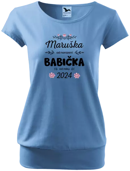 Dámské tričko Jméno od narození, babička od roku