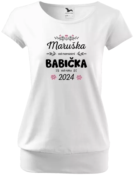 Dámské tričko Jméno od narození, babička od roku