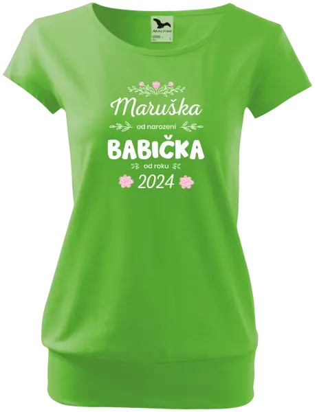 Dámské tričko Jméno od narození, babička od roku