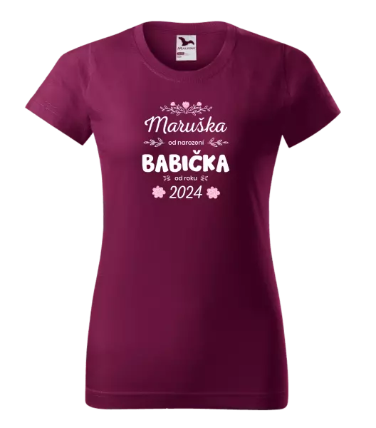 Dámské tričko Jméno od narození, babička od roku