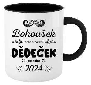 Hrnek 330 ml - barevný vnitřek a ucho Jméno od narození, dědeček od roku
