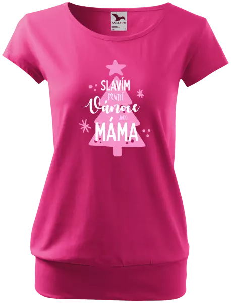 Dámské vánoční tričko Slavím první Vánoce jako máma