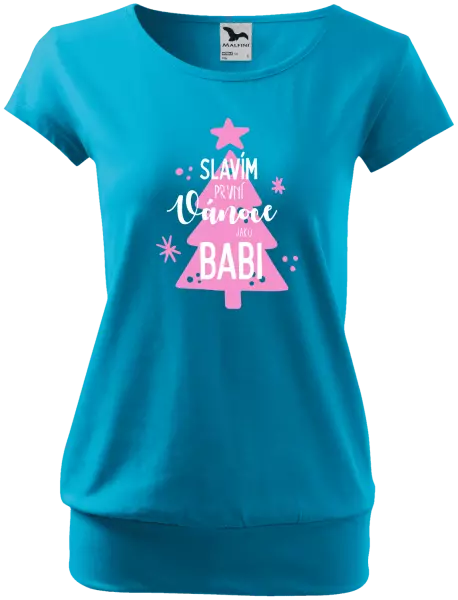 Dámské vánoční tričko Slavím první Vánoce jako babi