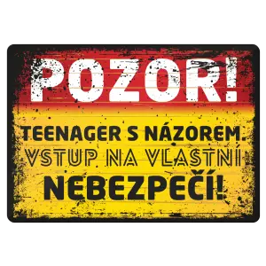 Kovová cedulka POZOR - teenager s názorem