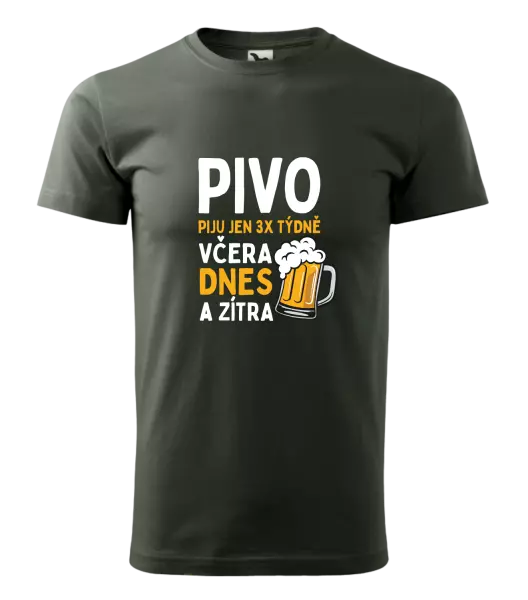 Pánské tričko Pivo piju jen 3x týdně, včera, dnes a zítra