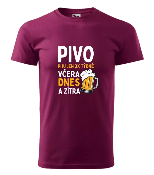 Pánské tričko Pivo piju jen 3x týdně, včera, dnes a zítra