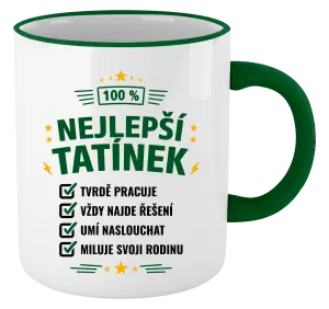 Hrnek 330 ml - barevný lem a ucho 100% nejlepší tatínek