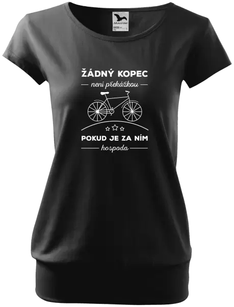 Dámské tričko Žádný kopec není překážkou, pokud je za ním hospoda
