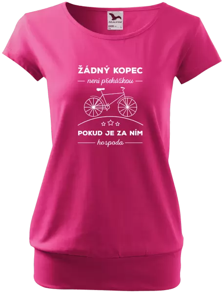Dámské tričko Žádný kopec není překážkou, pokud je za ním hospoda