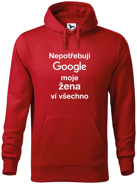 Pánská mikina Nepotřebuji Google, moje žena ví všechno
