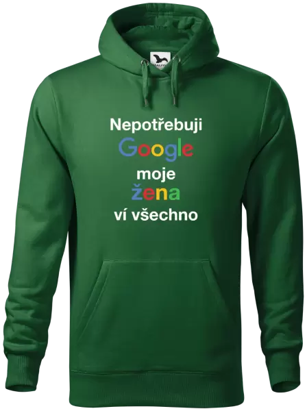 Pánská mikina Nepotřebuji Google, moje žena ví všechno