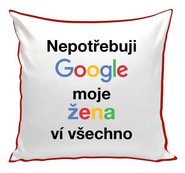 Polštář Nepotřebuji Google, moje žena ví všechno