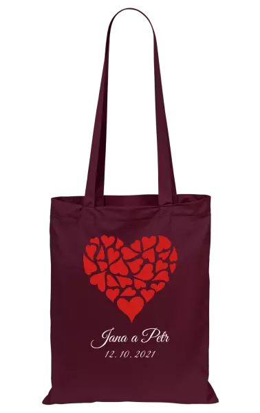 Látková taška Srdce se jmény