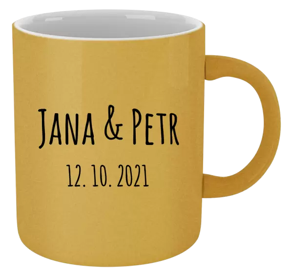 Metalický hrnek Jména a datum písmo 1
