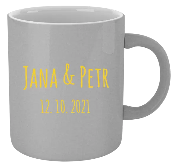 Metalický hrnek Jména a datum písmo 1
