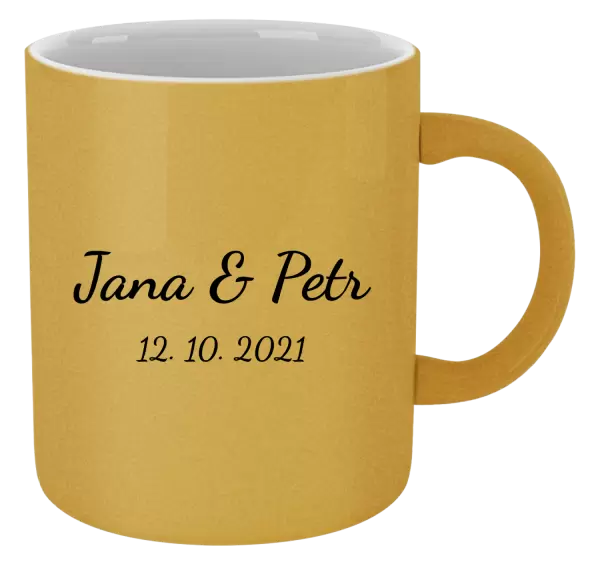 Metalický hrnek Jména a datum písmo 2