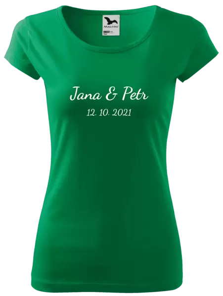 Dámské tričko Jména a datum písmo 2