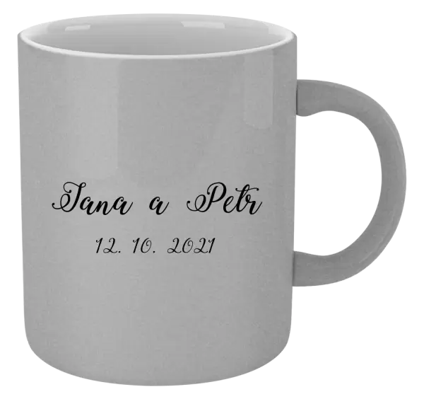 Metalický hrnek Jména a datum písmo 3