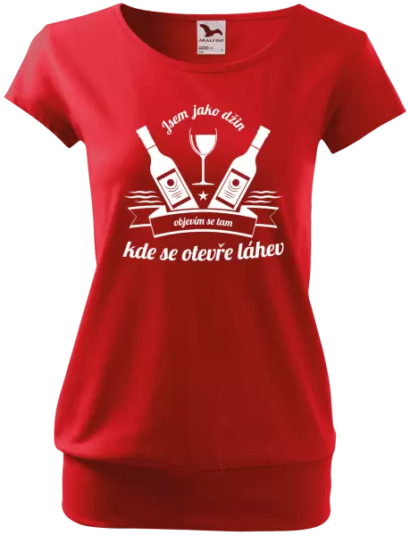 Dámské tričko Jsem jako džin, objevím se tam, kde se otevře lahev