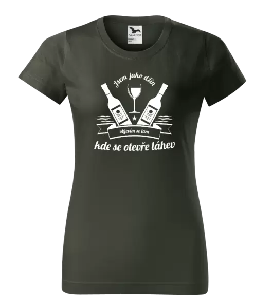 Dámské tričko Jsem jako džin, objevím se tam, kde se otevře lahev