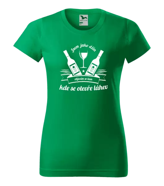 Dámské tričko Jsem jako džin, objevím se tam, kde se otevře lahev